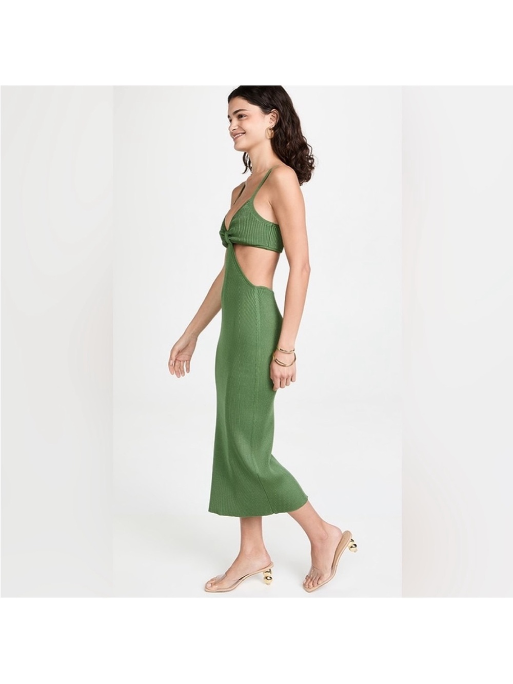 Cult Gaia Serita Cutout Ribbed Knit Midi Dress Basil Green Size Medium - Picture 6 of 13